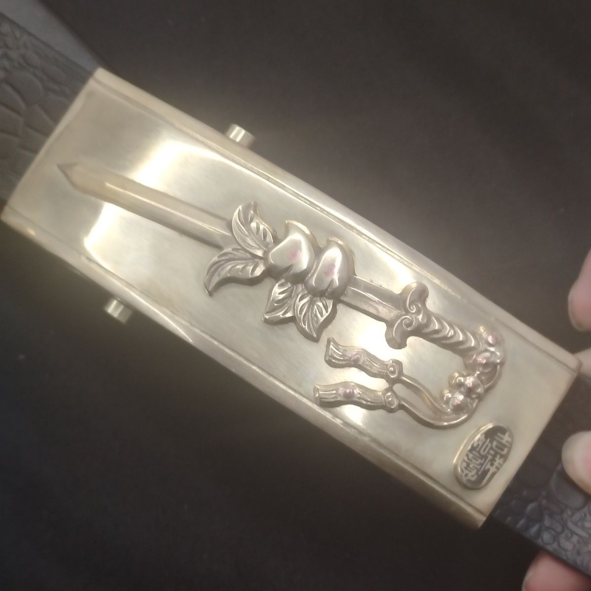纯铜桃木剑滚轴皮带扣男无牙无孔腰带扣头长13x4.8内径4.0剑穿桃