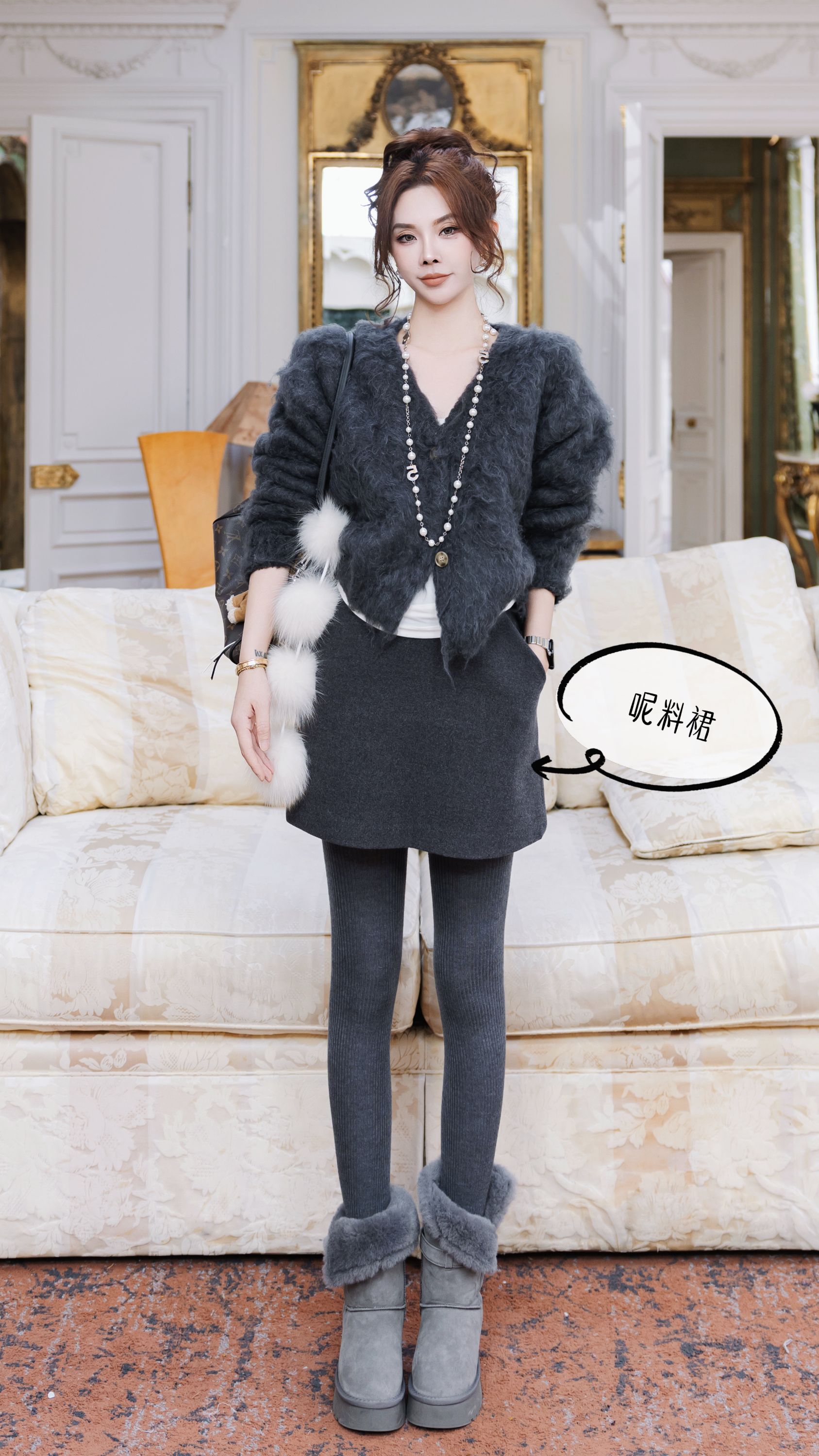 【OHYE】冬季新品必备显瘦遮肉洋气高腰口袋呢料裙#TZ1340时尚