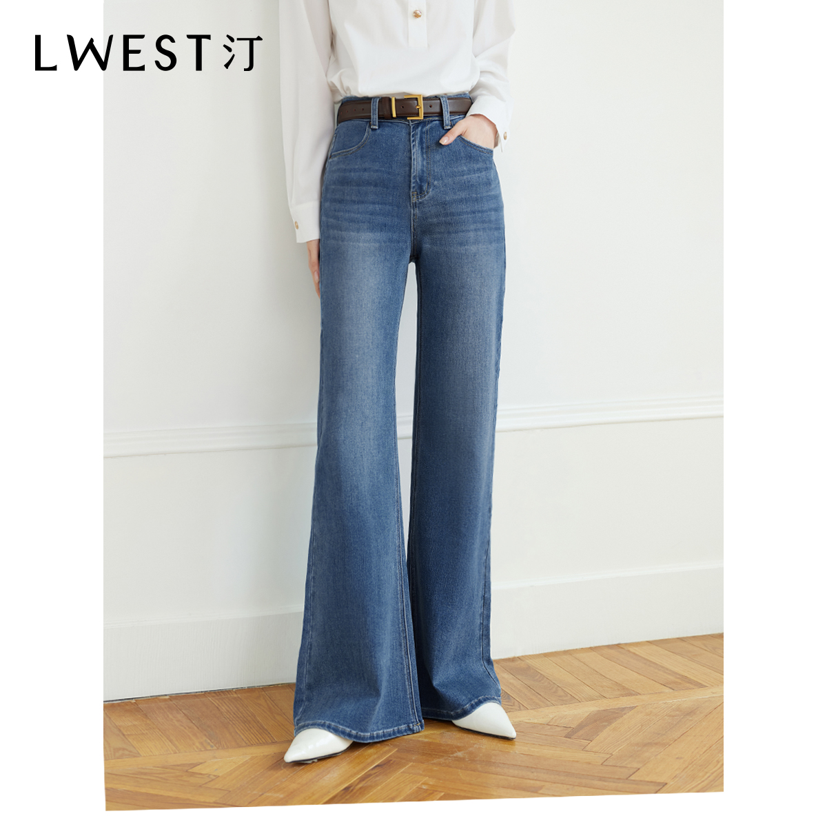 【粉丝专享】朗文斯汀高腰显瘦阔腿微喇牛仔裤DTMN5101A12718