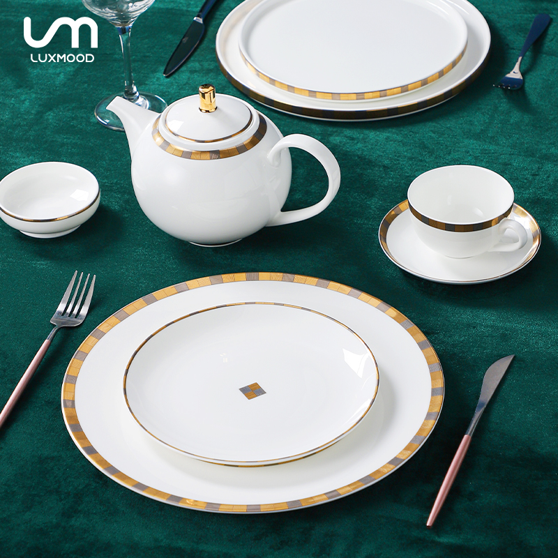 LUXMOOD勒慕轻奢高级骑士勋章金边餐盘茶壶咖啡杯陶瓷餐具碗盘