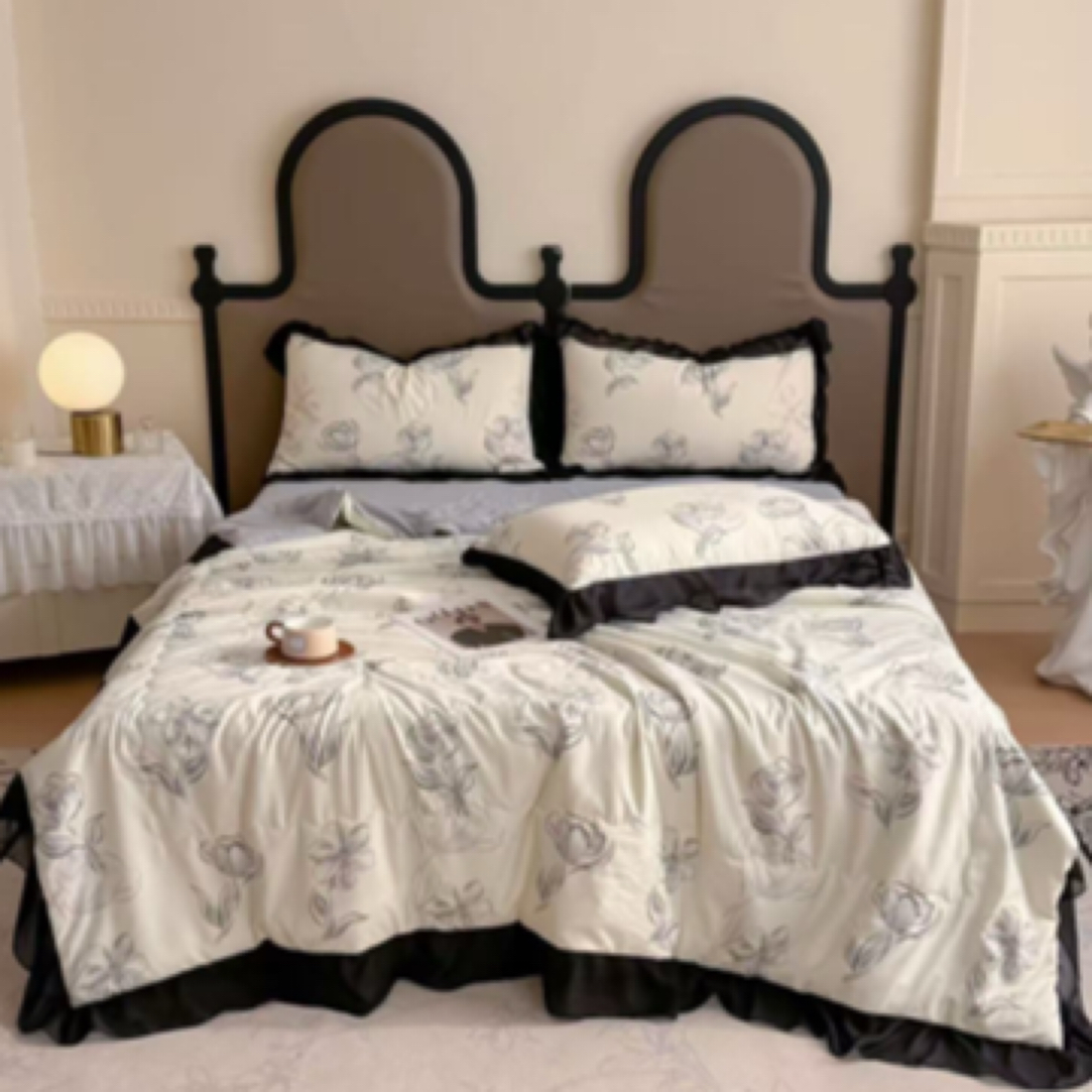 大静静家水洗云纱棉法式夏被四件套柔软可机洗