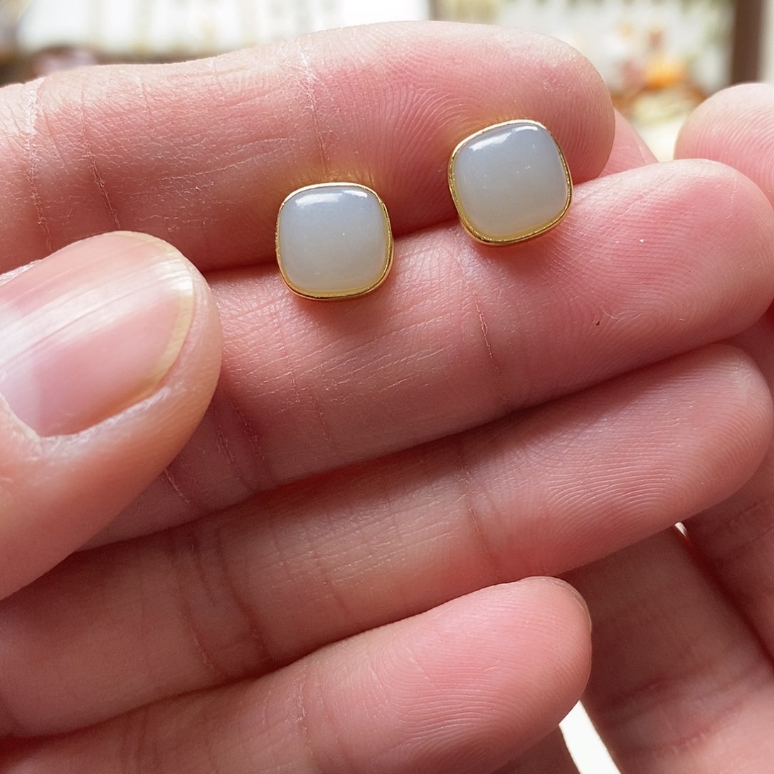 和田玉耳饰银S925镶嵌杨*