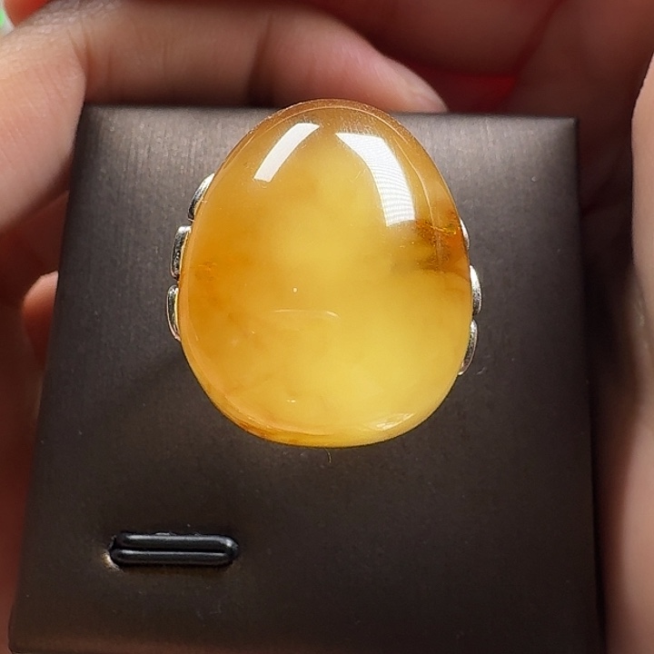 当***下蜜蜡银S925镶嵌戒指戒指