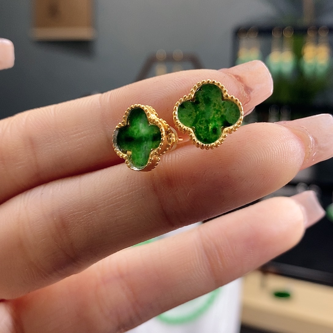 翡翠耳饰银S925镶嵌翡翠