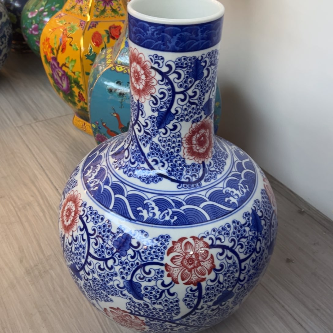 陶摆件46cm天球瓶青花