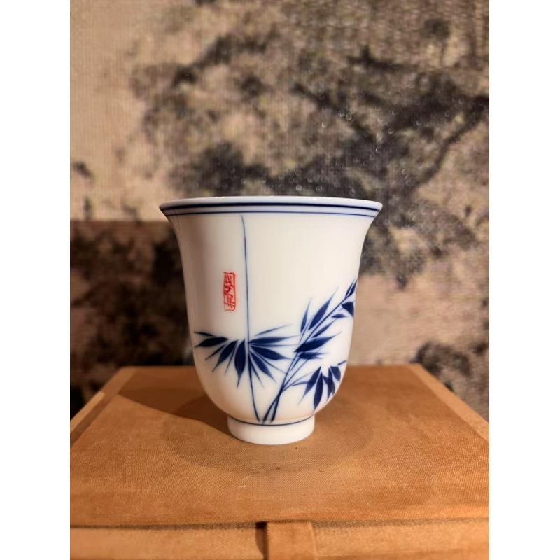 景德镇高温瓷纯手绘玲珑杯竹子