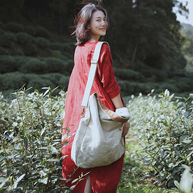 庸庸布包棉麻刺绣大容量帆布单肩包女文艺复古小众民族风斜挎包包