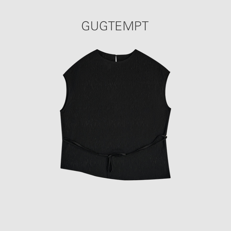 【KK-GUGTEMPT】22 姆米真丝弹力提花坎肩短袖上衣 KSY5270
