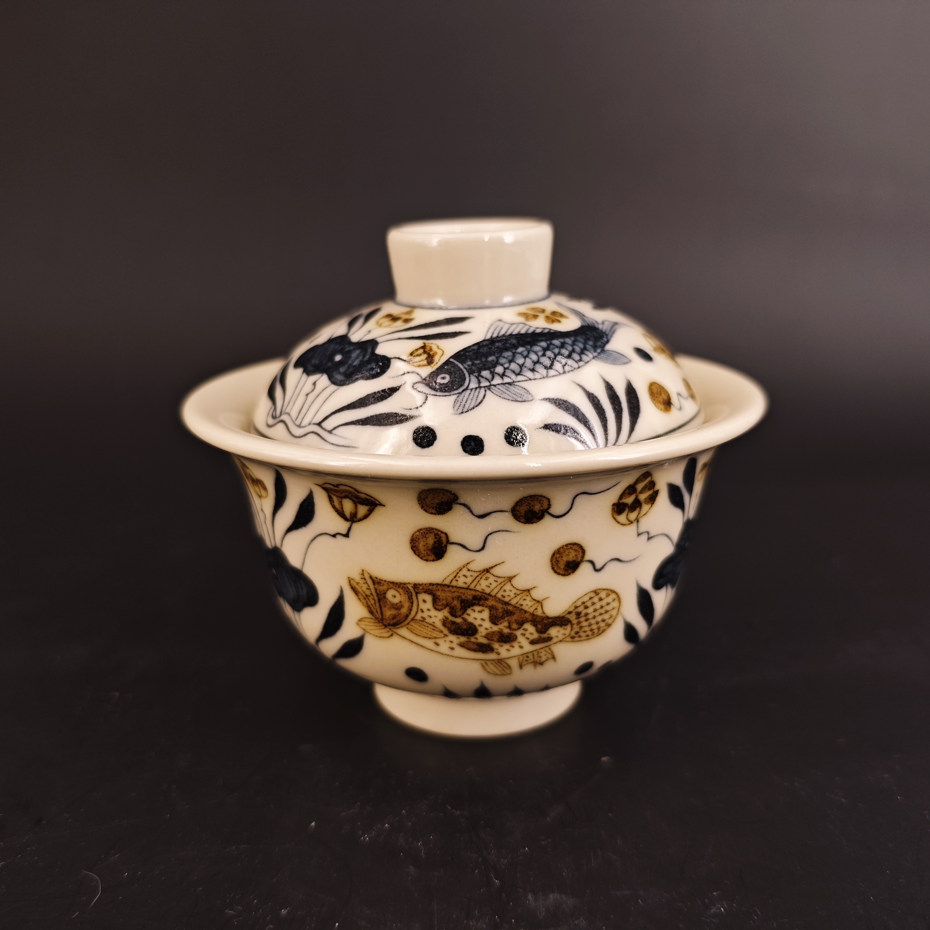 店长推荐【釉里金鱼藻系列】（渐生堂）景德镇纯手工手绘鱼藻茶器