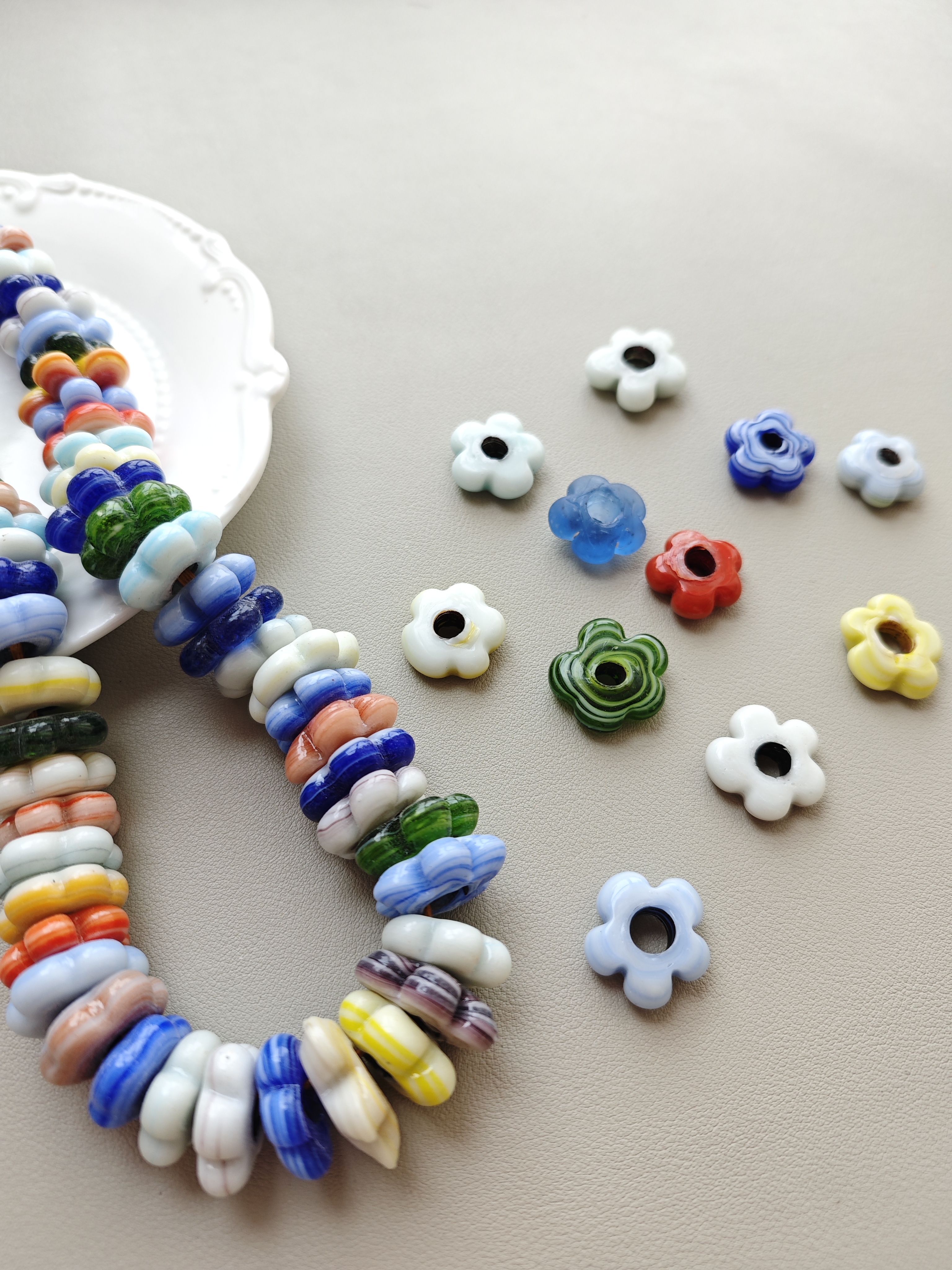 琉璃花朵复古大孔珠串 手工diy饰品材料，默认微瑕