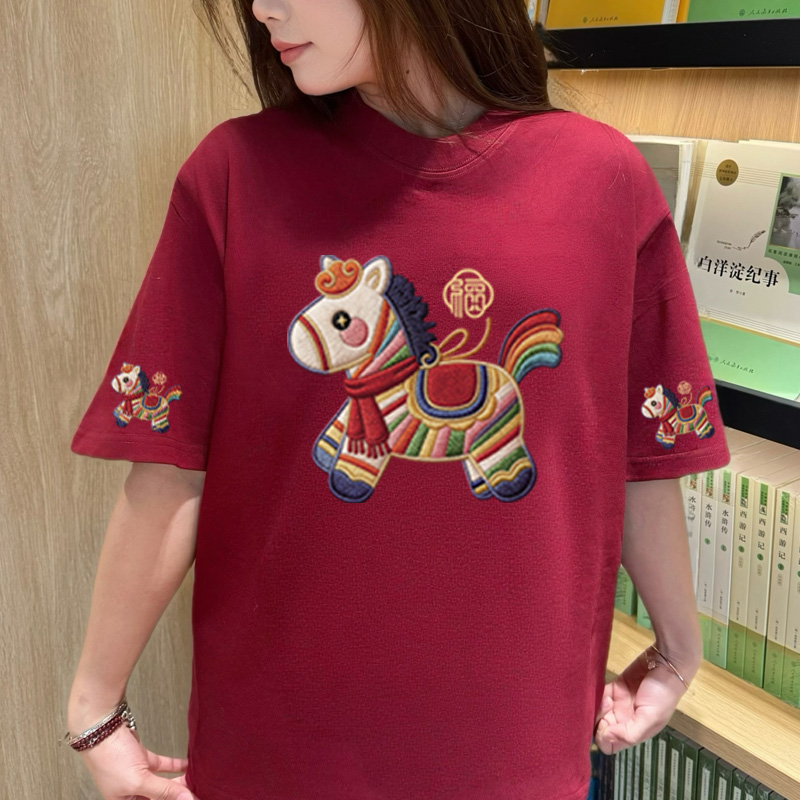 圆领简约风常规款常规日常T恤宽松ins时尚印花纯棉男女同款情侣装