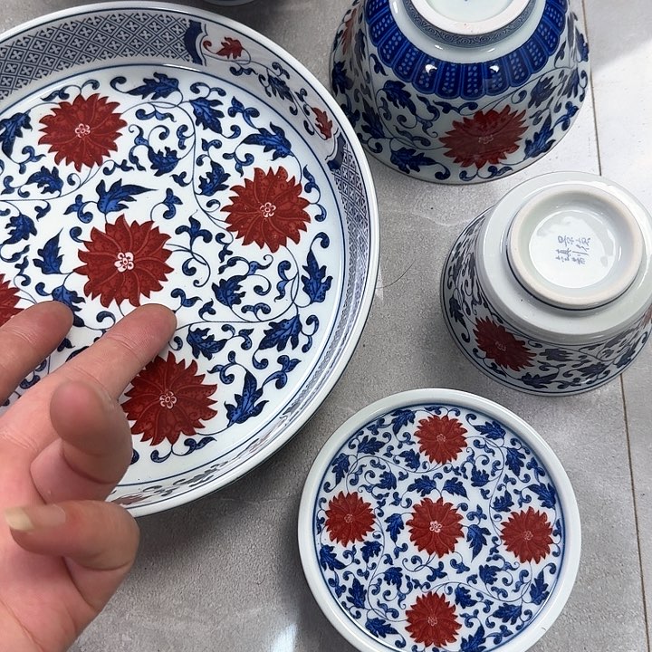 杯釉里红缠枝莲5件套景德镇