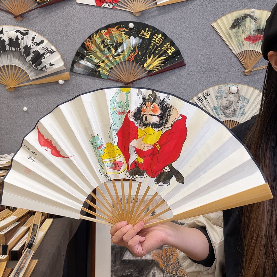 国画10寸玉竹-纯手绘-文玩扇骨（默认粘好）