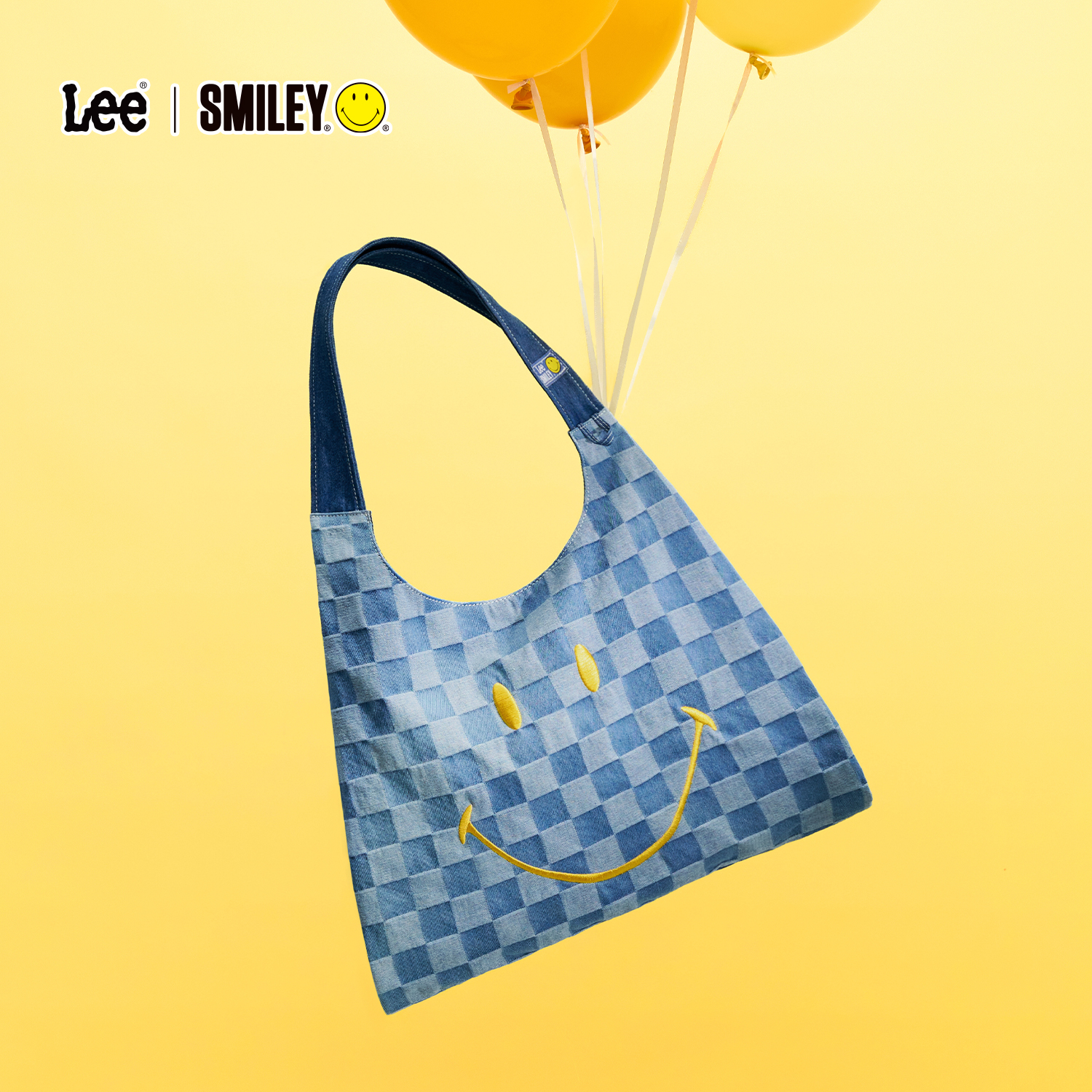 Lee×Smiley格纹托特包时尚休闲购物袋卡通笑脸包女通勤百搭单肩包