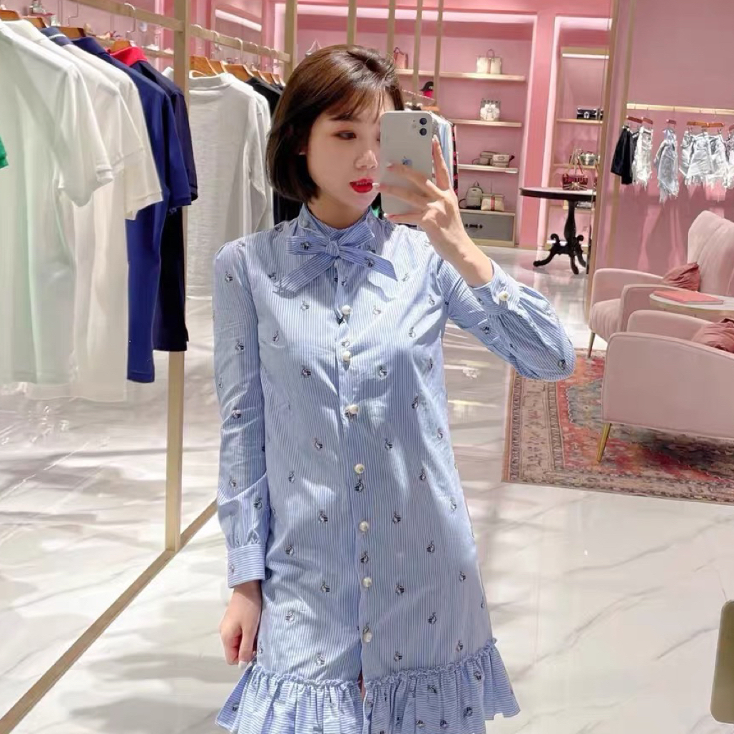 99新 GUCCI/古驰 满印兔子衬衫连衣裙/38码/B01459