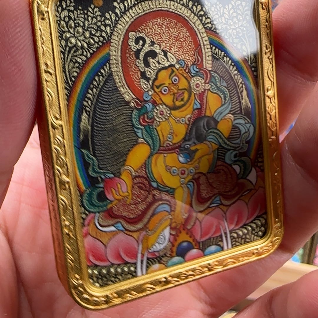 吊坠纯手绘黄财小唐卡配掐丝珐琅彩