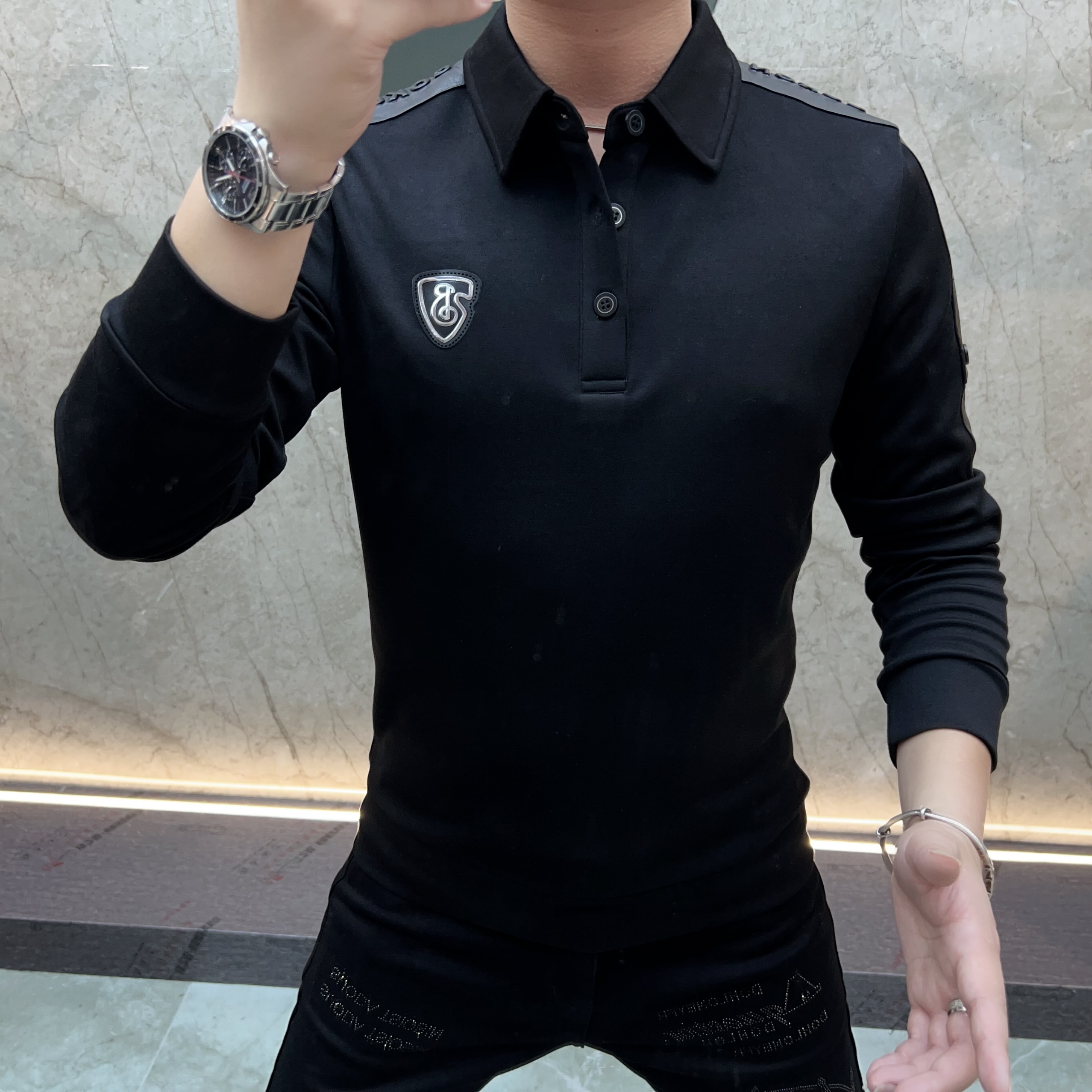 欧货男装时尚休闲商务翻领轻奢空气棉款百搭透气上衣秋潮流宽松型