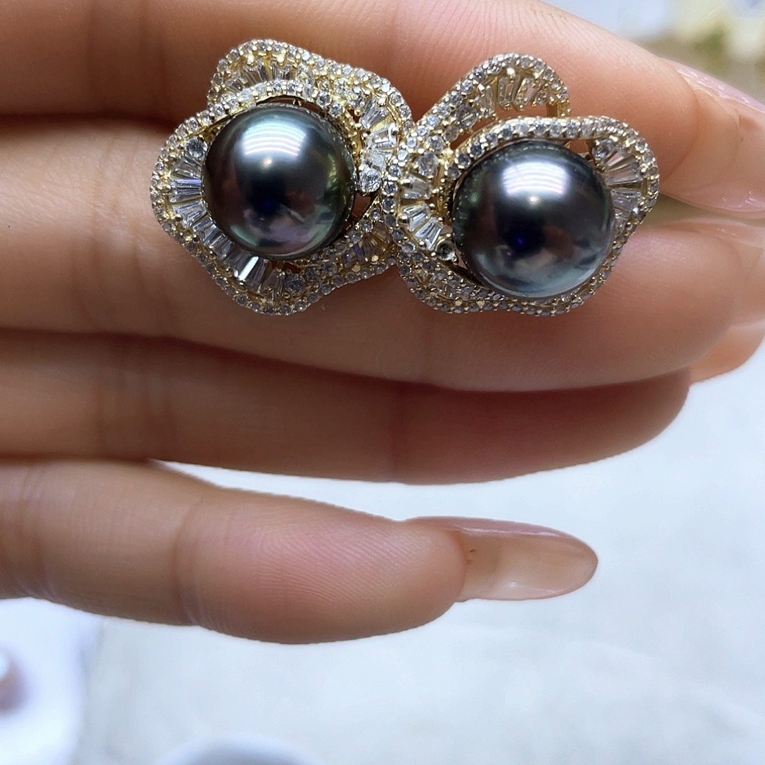 海水珍珠耳饰银S925镶嵌