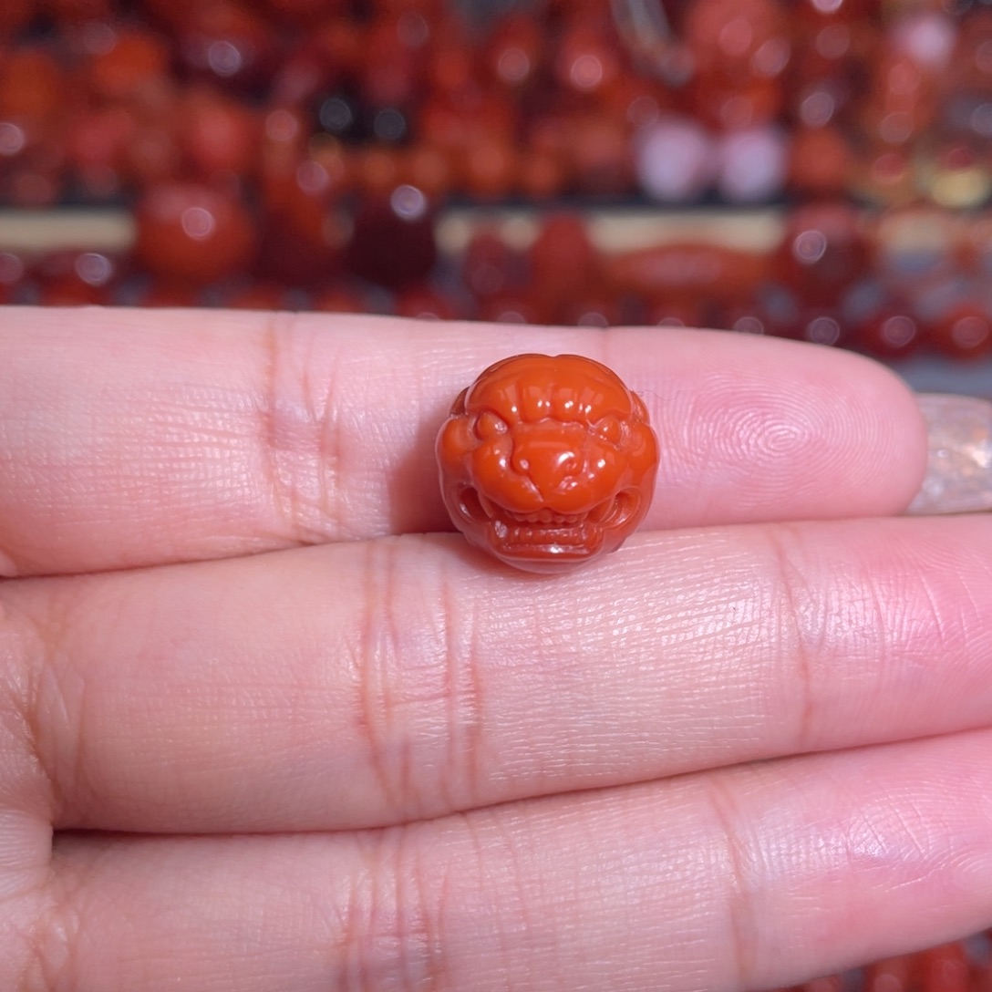 南红玛瑙未镶嵌瓦西精工貔貅珠12.5mm