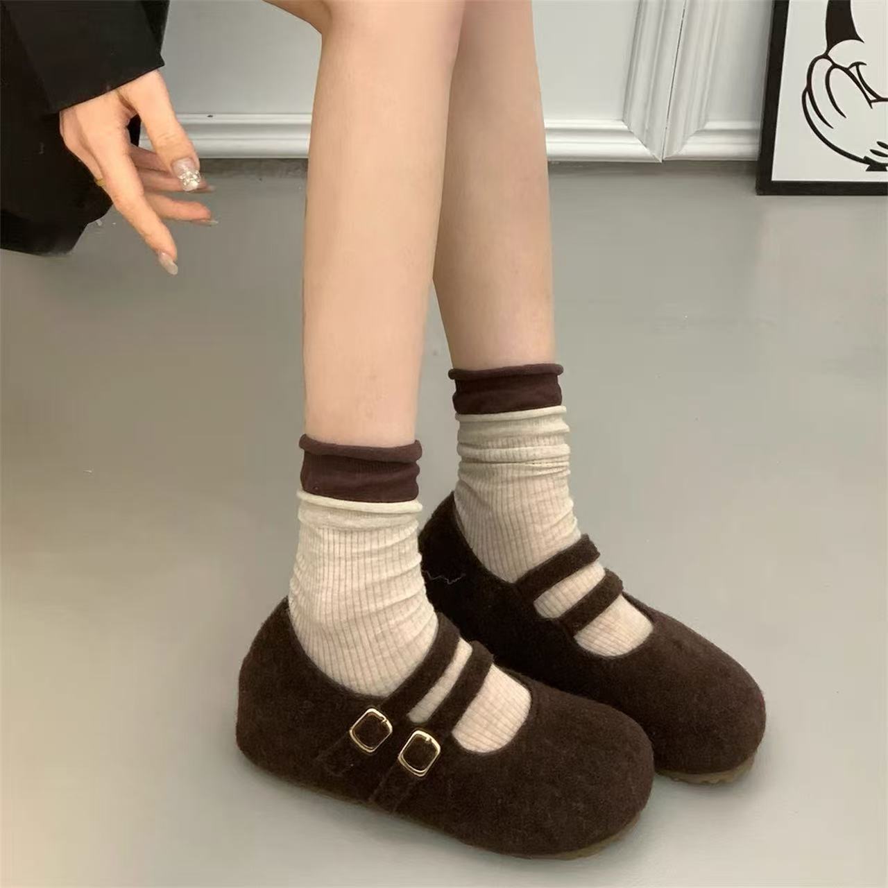 【欧洲站高奢女鞋尾单】70-8872高品质法式加绒时尚玛丽珍乐福鞋