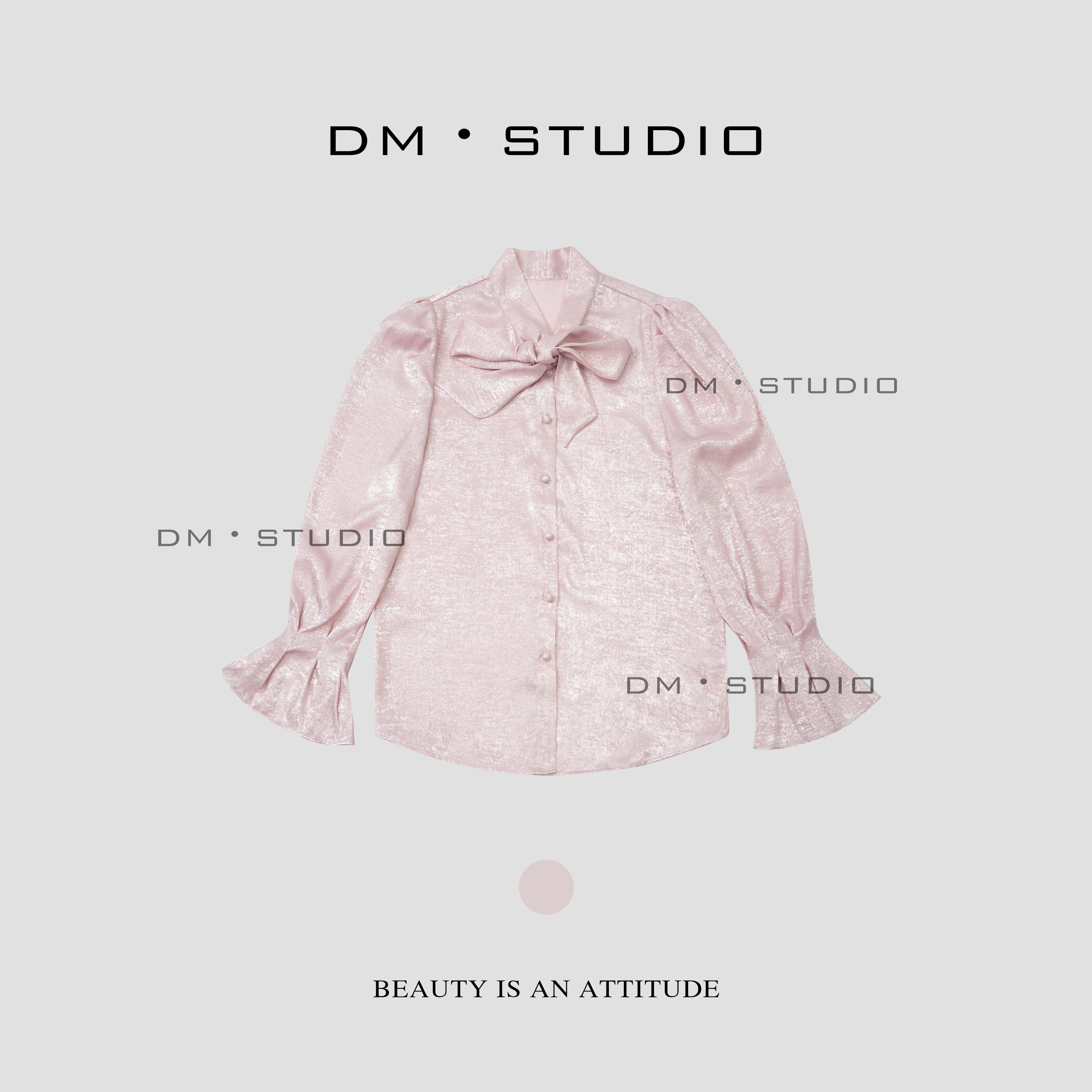 DEDM•STUDIO/气质小众高级感亮闪闪泡泡袖蝴蝶结衬衫上衣（70497）
