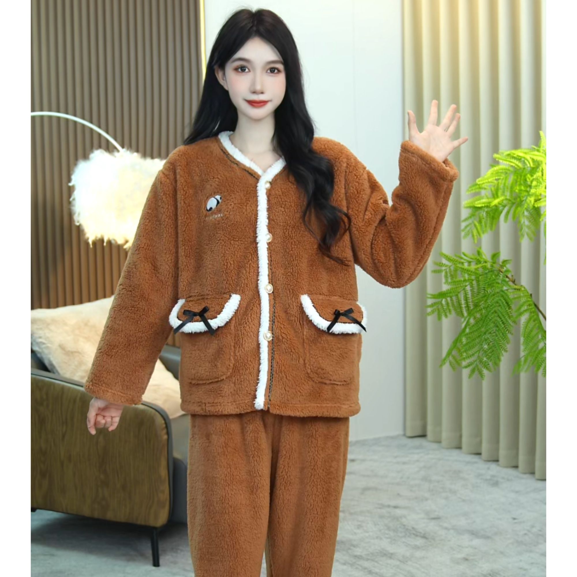 新品【熊梦暖暖】秋冬时尚宽松舒适睡衣女士套装可外穿家居服CYY