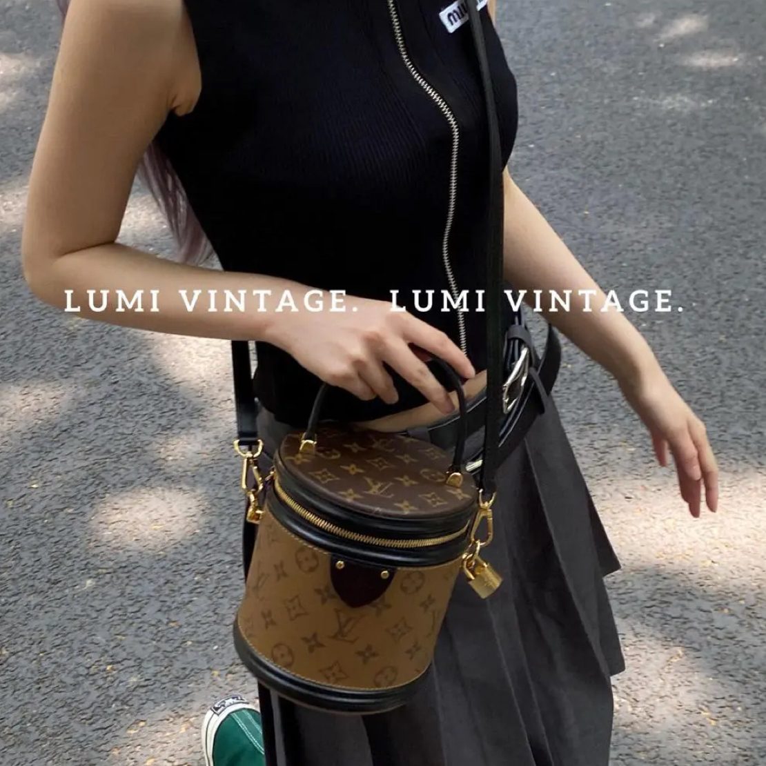 95新 LouisVuitton/路易威登 拼色老花发财筒单肩包91321176