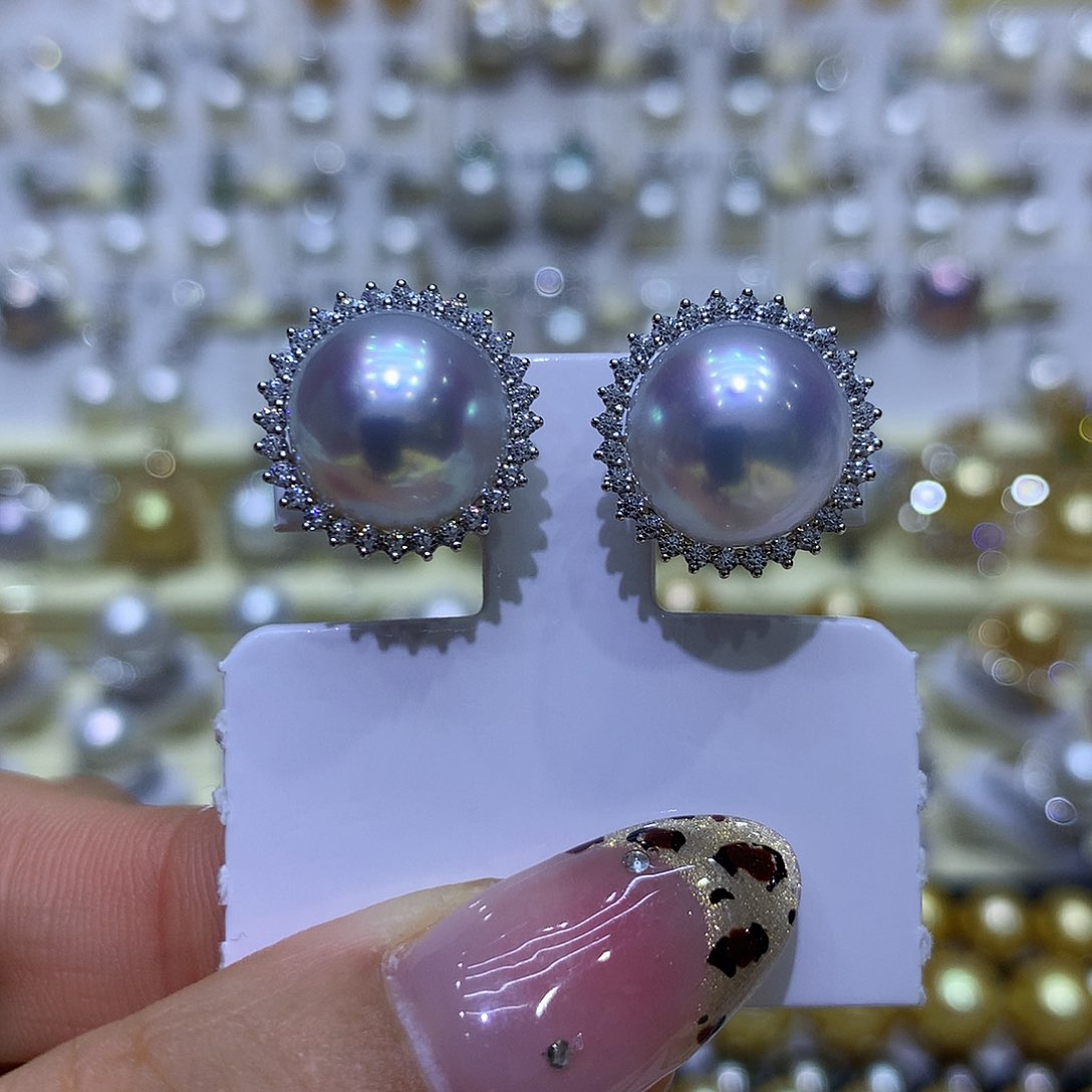 海水珍珠耳饰18K金镶嵌12mm澳白