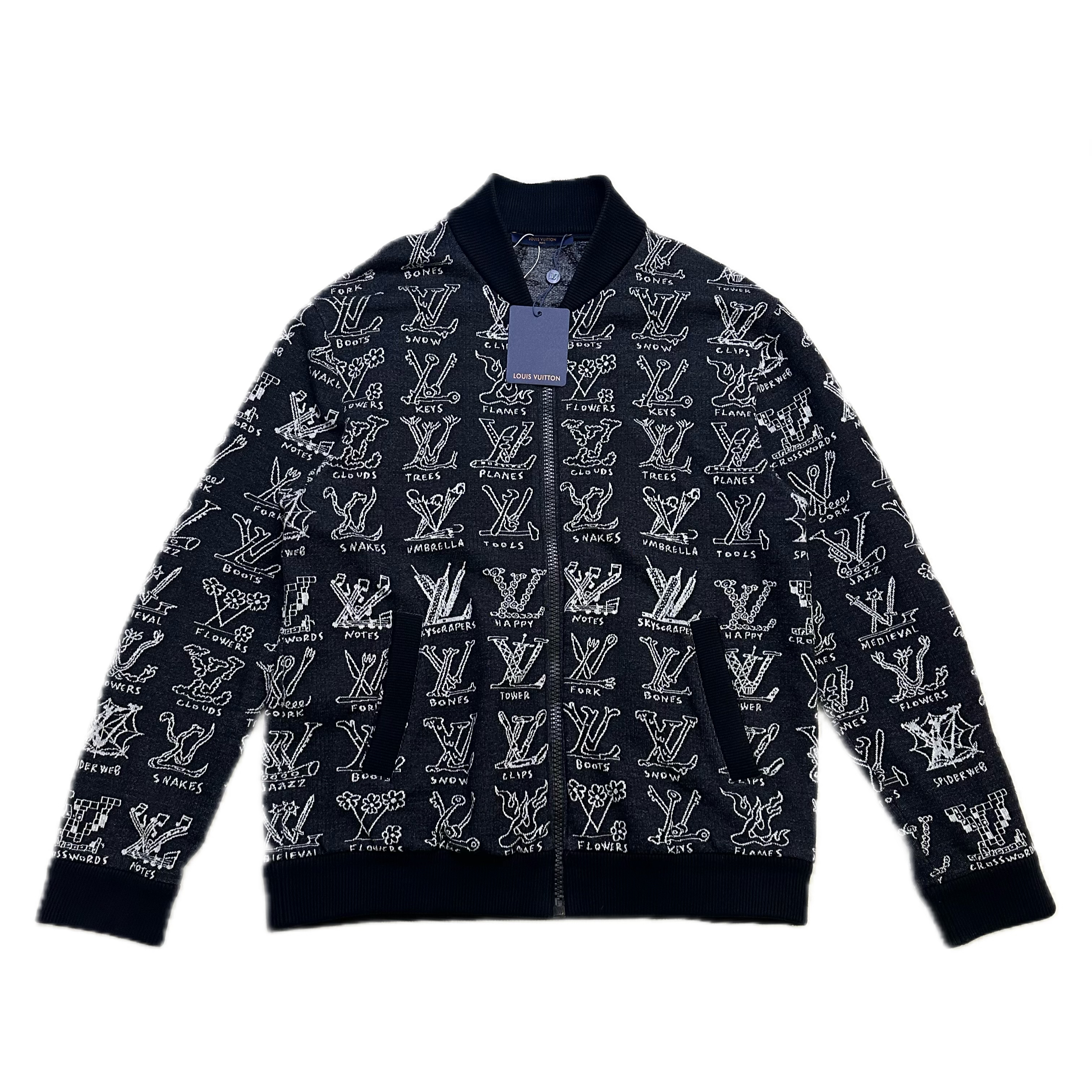 99新 LouisVuitton/路易威登 lv手势满印黑色拉链外套xl码
