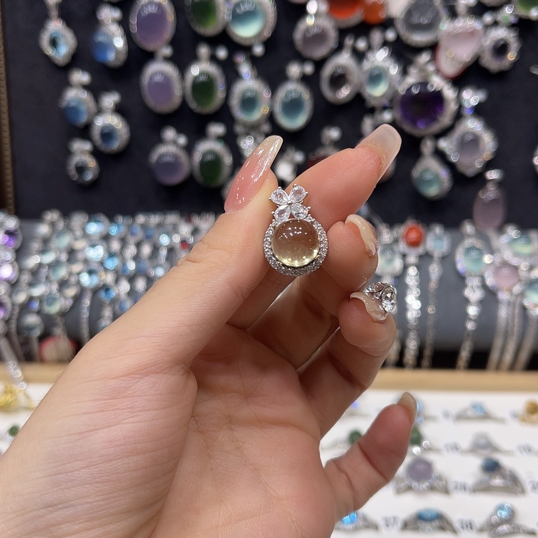 银S925镶嵌蛇纹石玉吊坠