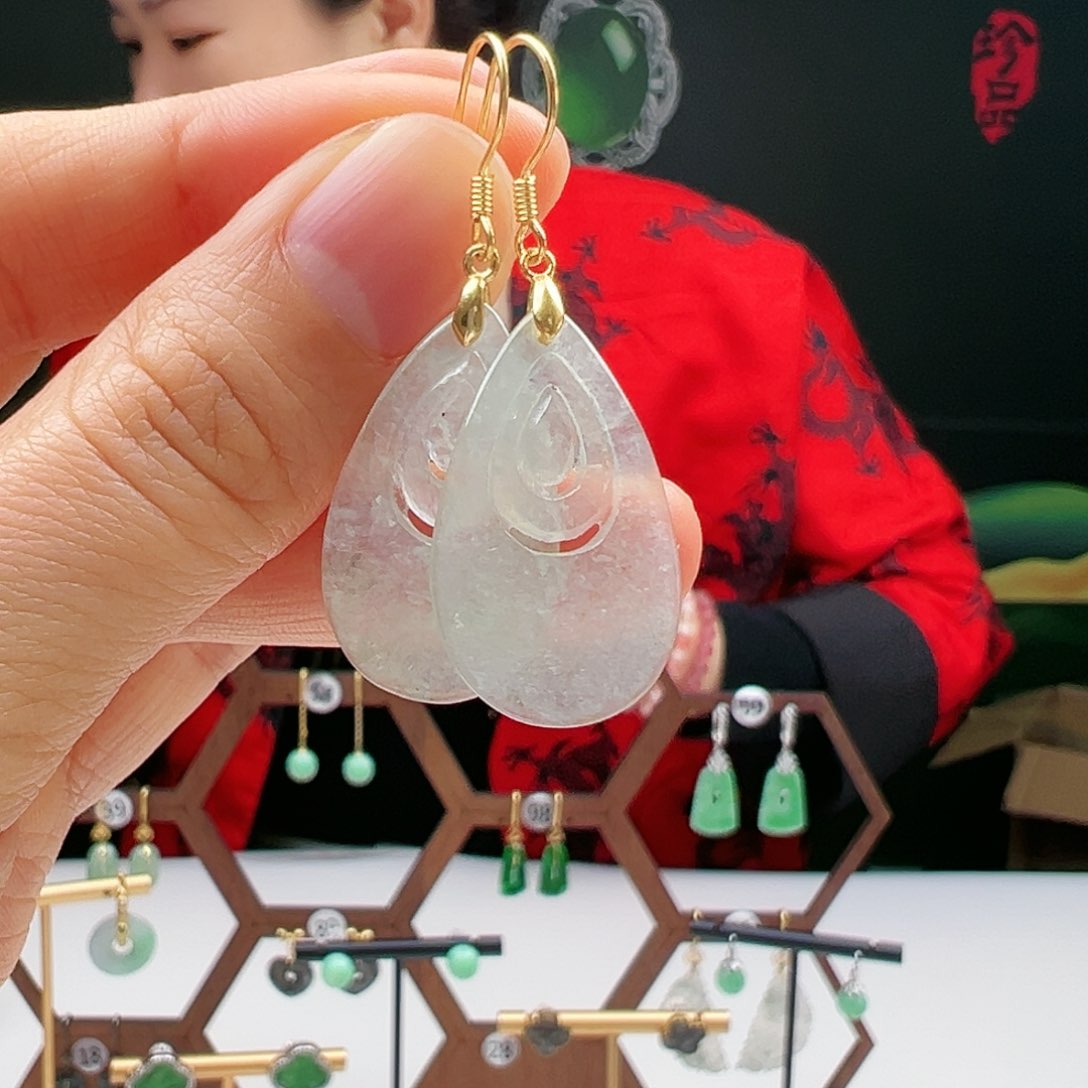 翡翠耳饰银S925镶嵌天然翡翠