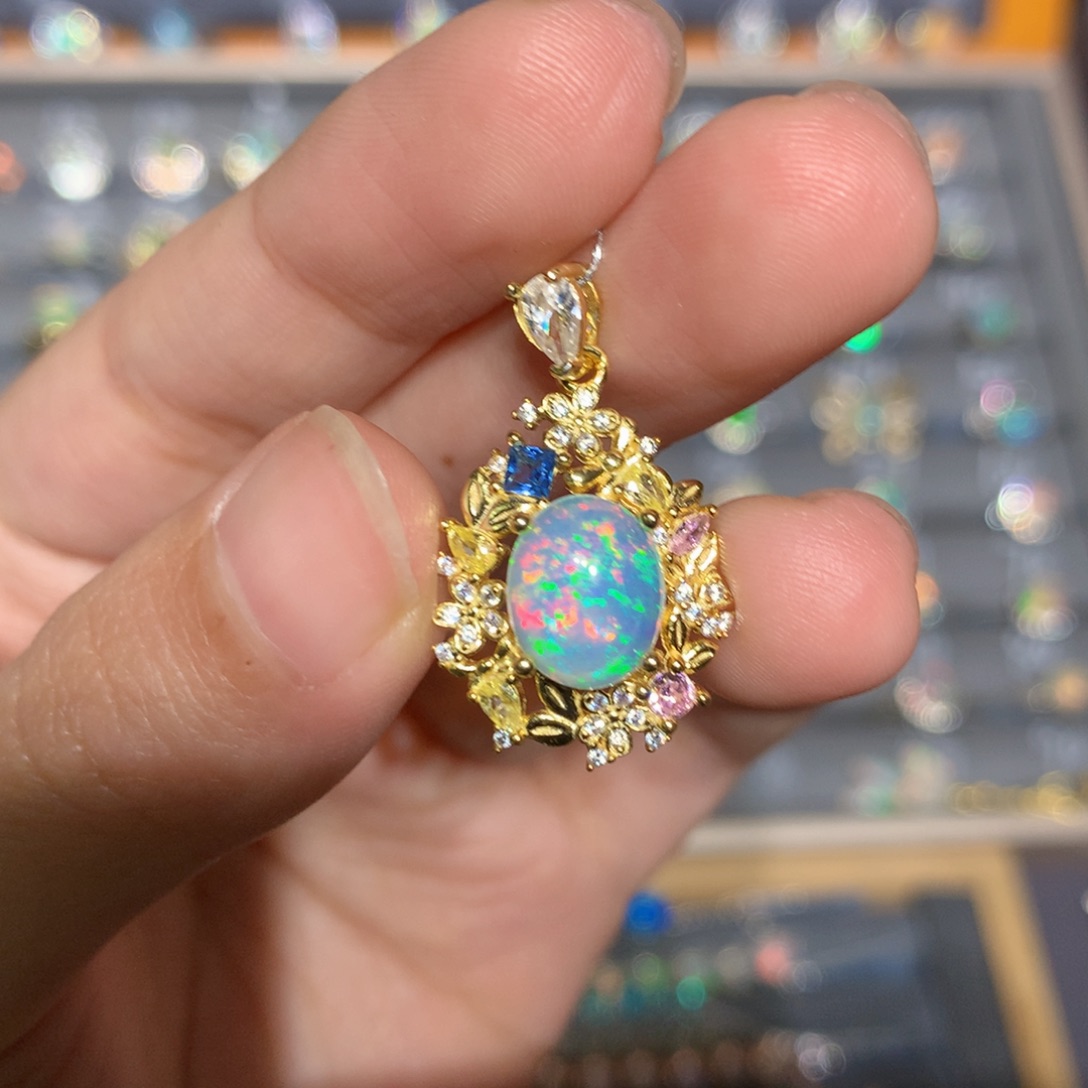 银S925镶嵌欧泊欧泊吊坠y