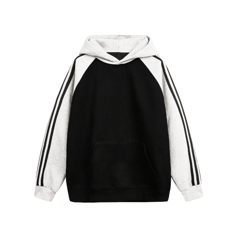 潮牌美式复古撞色条纹连帽卫衣男女秋冬新款情侣宽松加绒保暖上衣