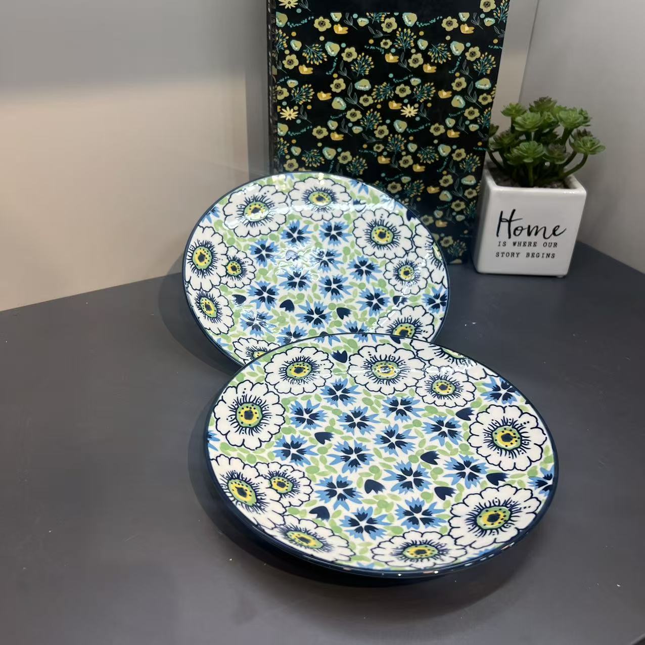 【初下厨】蓝色海洋系列7.5英寸平盘餐盘盘子高温釉下彩陶瓷盘家用