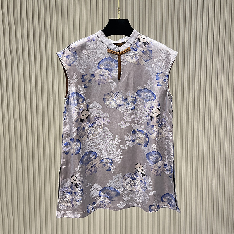 唐装气质碎花无袖休闲斜襟上衣中国风显瘦国风衫