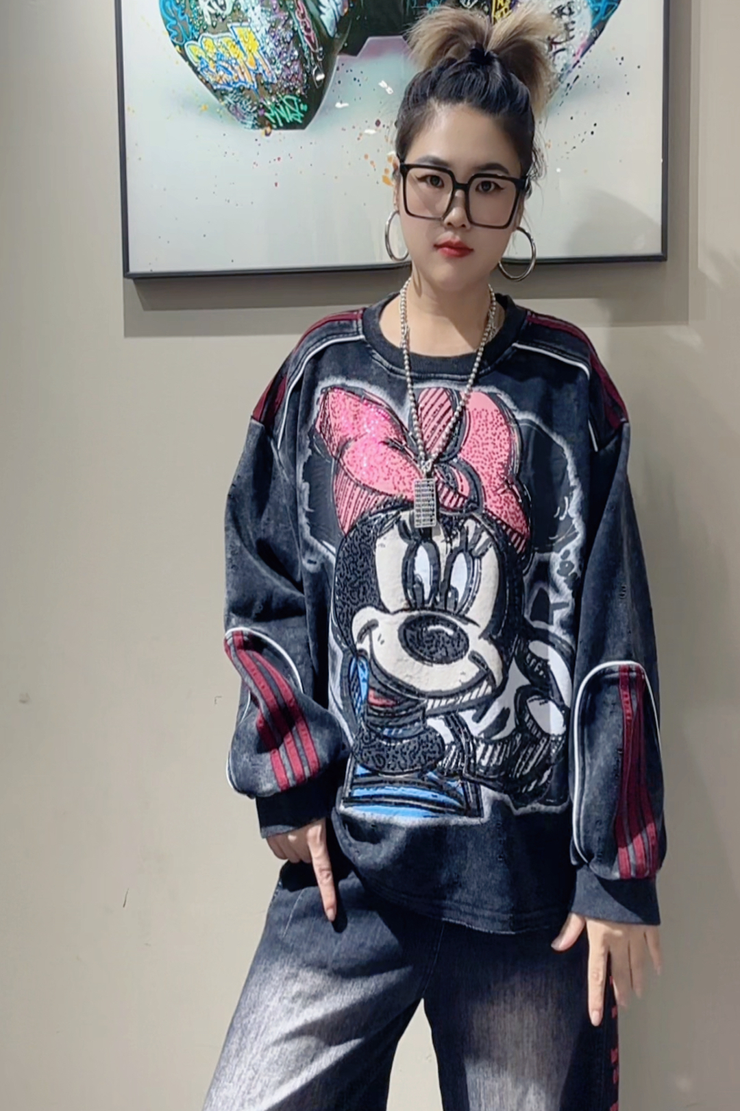 潮牌女装秋款潮色圆领卫衣大码宽松大版卫衣