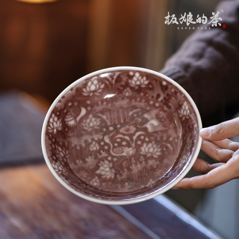 板娘的茶景德镇手绘高温小酌斋釉里红一鹭莲科壶承茶盘陶瓷茶具