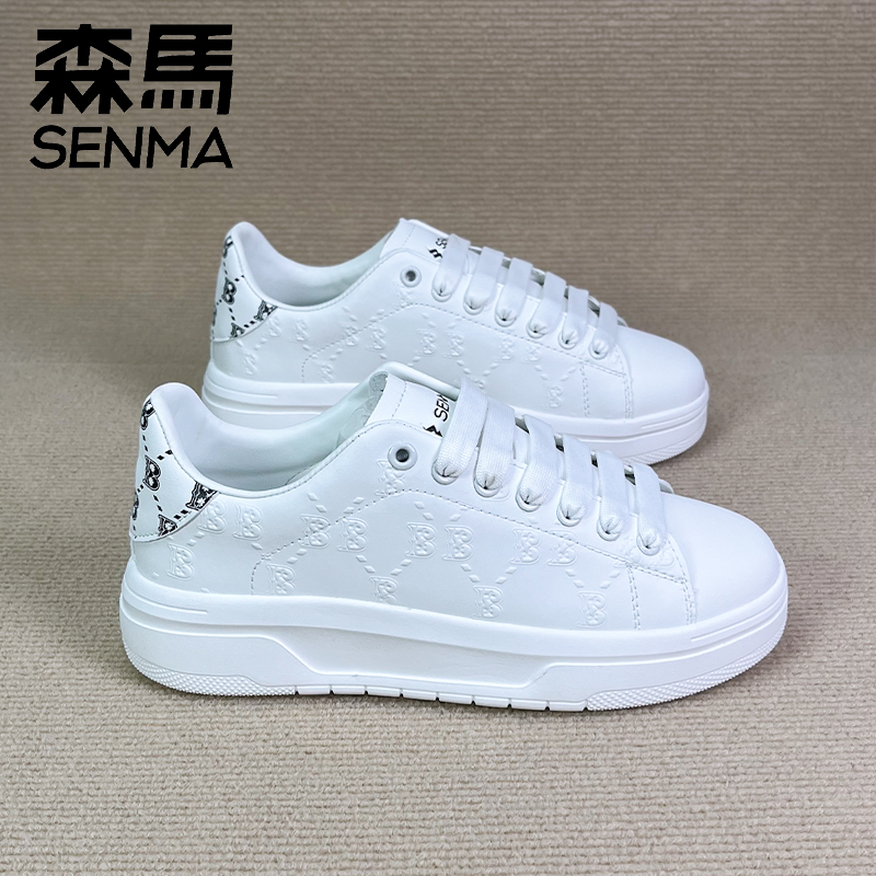 SENMA/森马情侣款小白鞋新款运动鞋轻便皮面女鞋软底厚底男休闲鞋