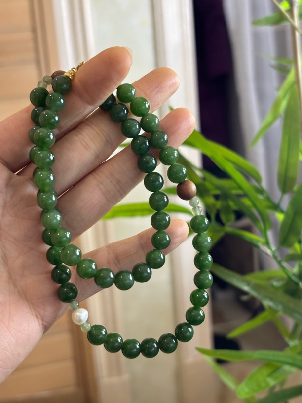 和田玉碧玉珠串8mm妈妈链项链珠链沉香珠子