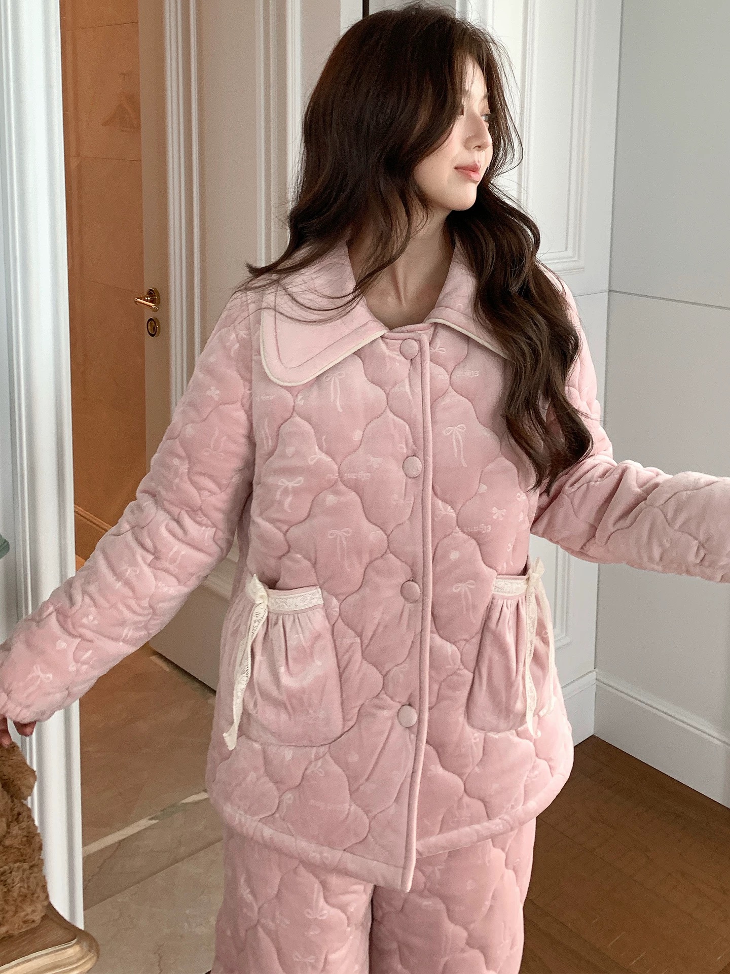 查理夫人【嘉雨】新款2025套装时尚加绒加厚保暖韩版女士冬款家居服