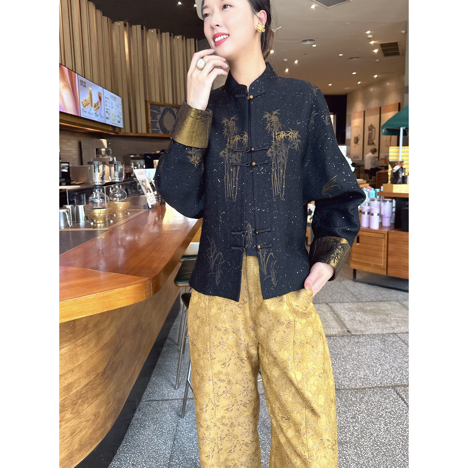 【深圳罗依】原创丝毛短外套女上久楷桑蚕丝羊毛新中式亮片气质外套