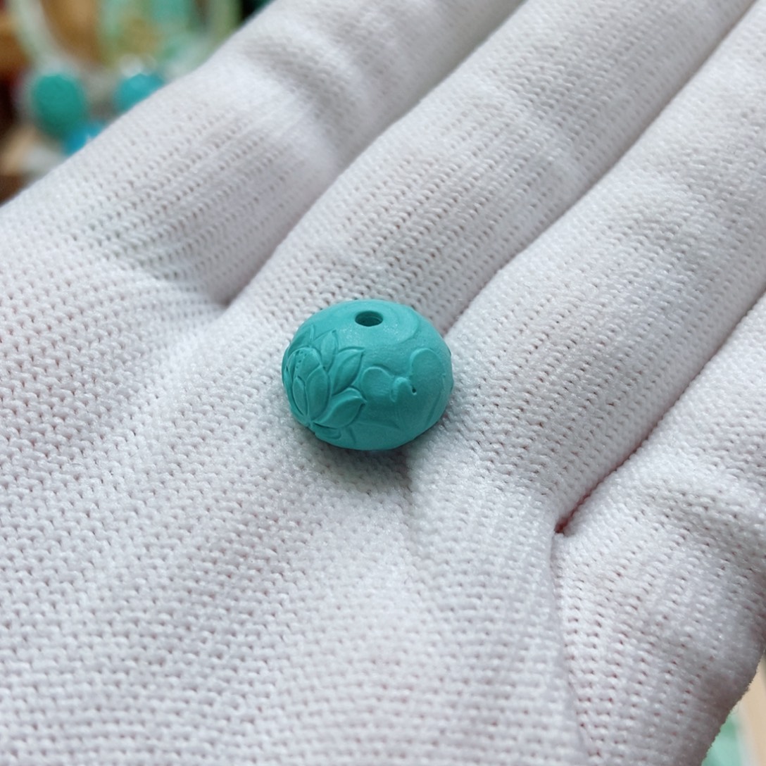 绿松石未镶嵌莲花珠子