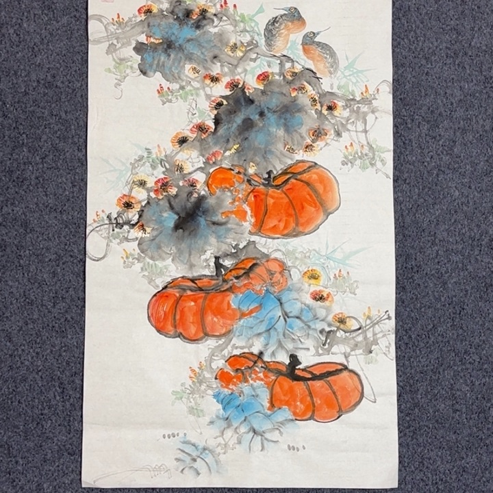 国画手绘国风南瓜100*50