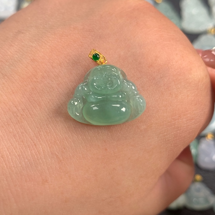 翡翠颈饰18K金镶嵌缅料佛公