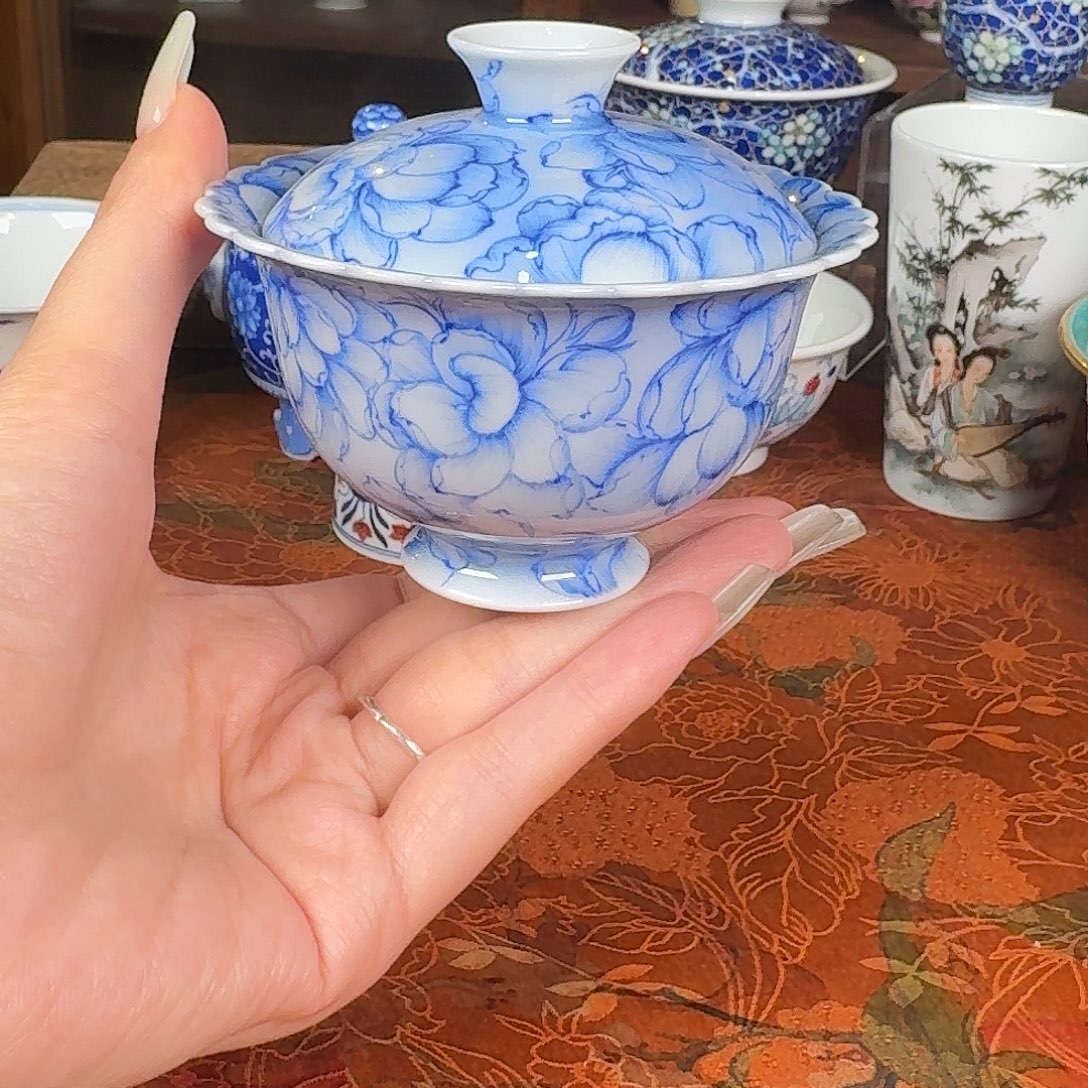 青樵轩栀子花开盖碗