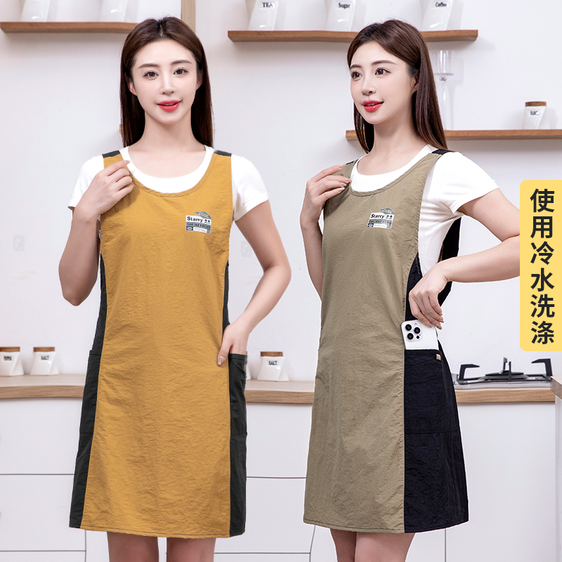 JIAQILI/佳绮利新款撞色收腰马甲围裙厨房餐饮家用防水防油可印制