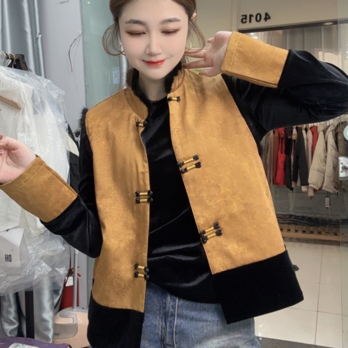 DD-丝绒品袖衫真貂毛国风夹棉马甲（发货3-5天）