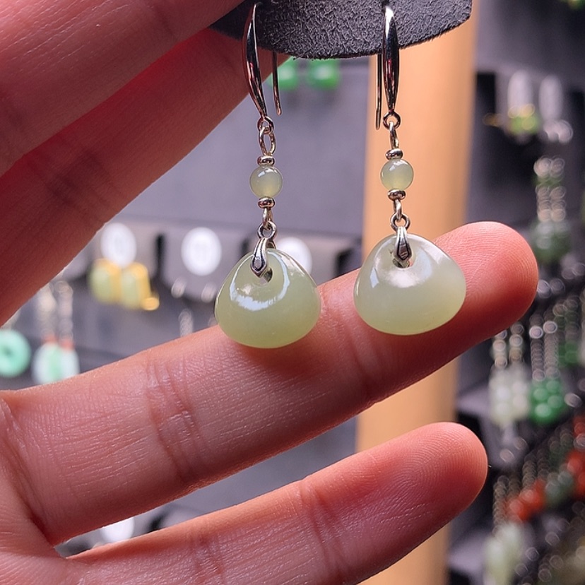 【闪购商品】和田玉耳饰银S925镶嵌