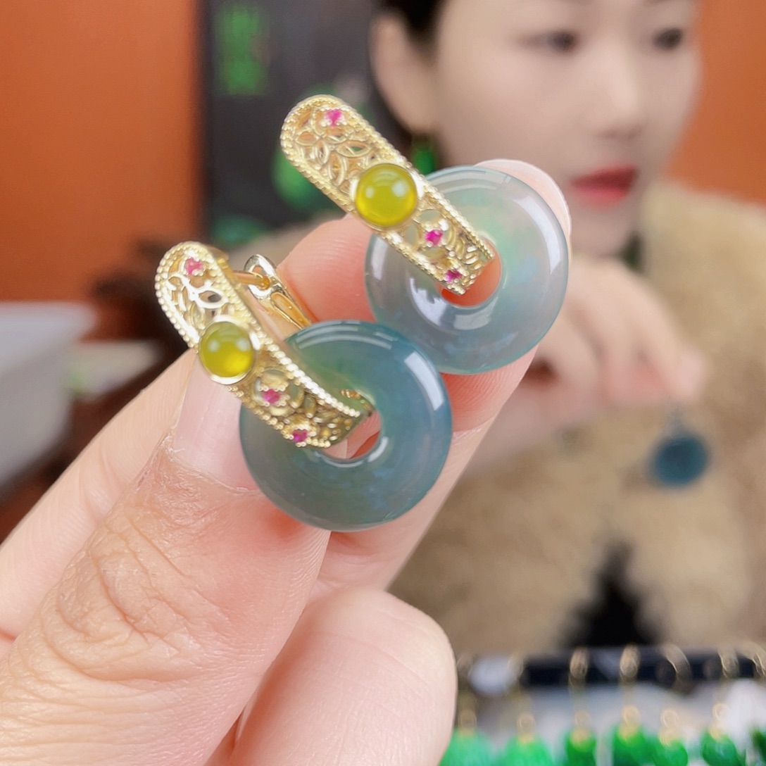 翡翠未镶嵌耳饰饰品