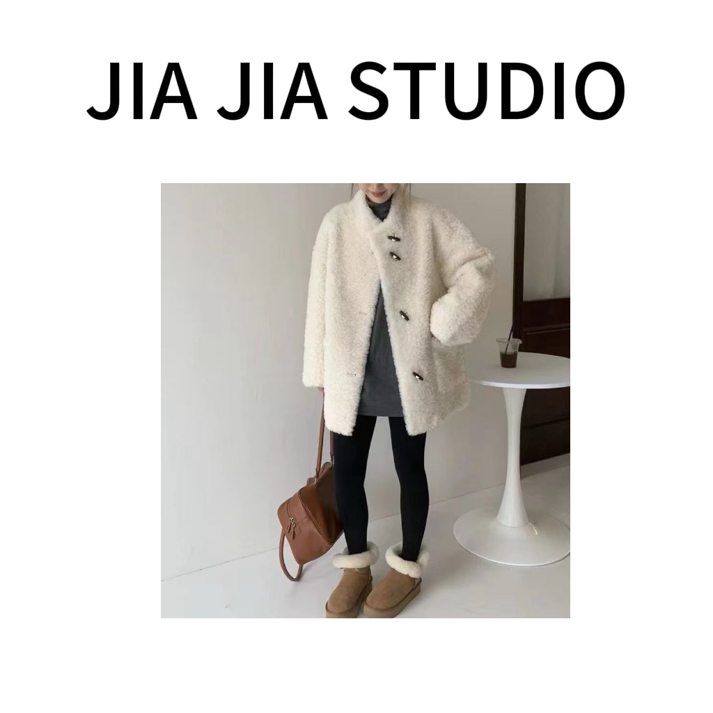 【嘉嘉推荐】 慵懒风 立领牛角扣毛毛外套#8698